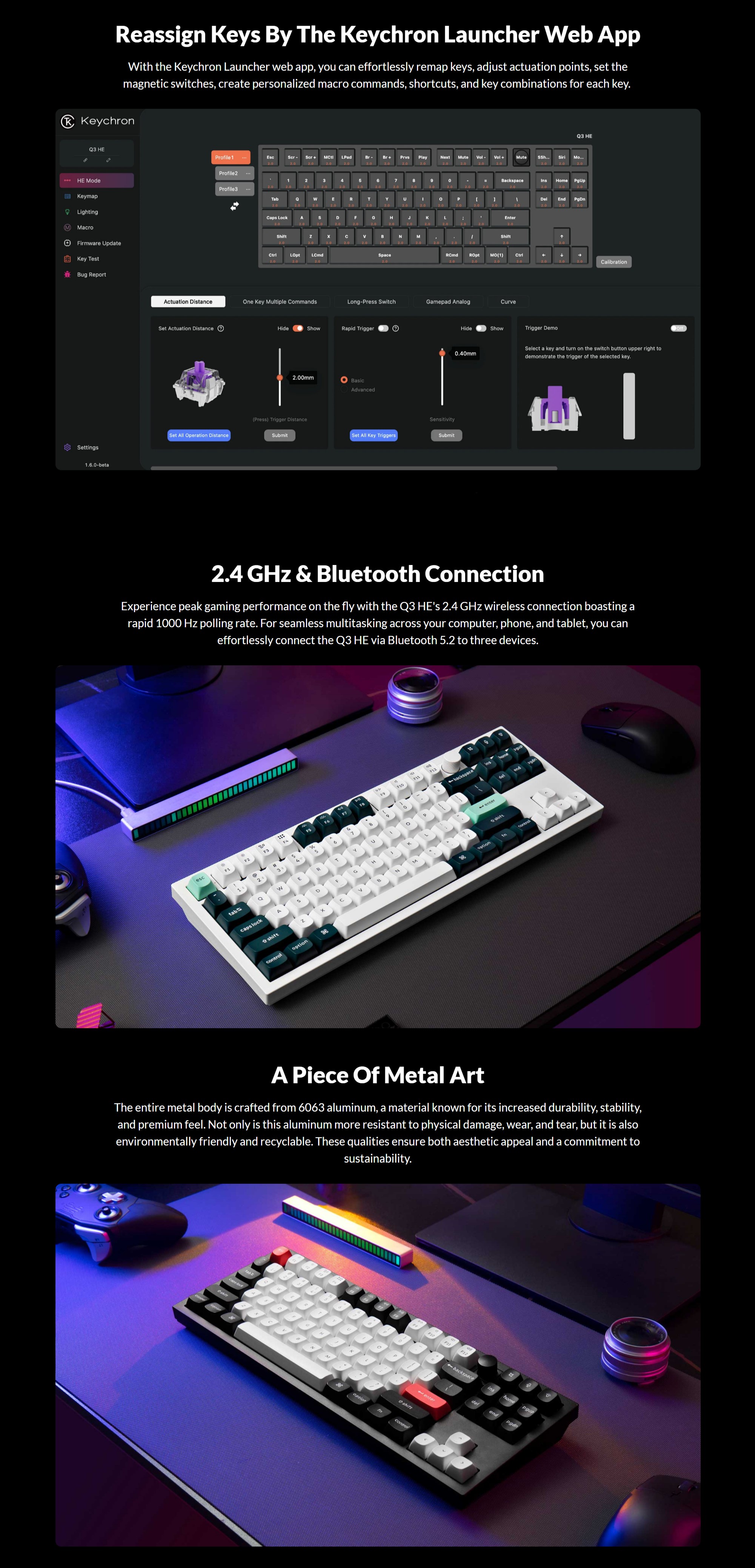 A large marketing image providing additional information about the product Keychron Q3 HE - TKL QMK Wireless Custom Mechanical Keyboard - Black (Gateron Double-Rail Magnetic Nebula Switch) - Additional alt info not provided